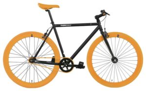 Bicicleta fixie FabricBike Original 28 piñón fijo acero Hi-Ten negro mate y naranja